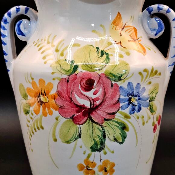 Vintage Italian Majolica Earthenware Vase - Hand Painted & Numbered Italy 7" - Picture 3 of 10